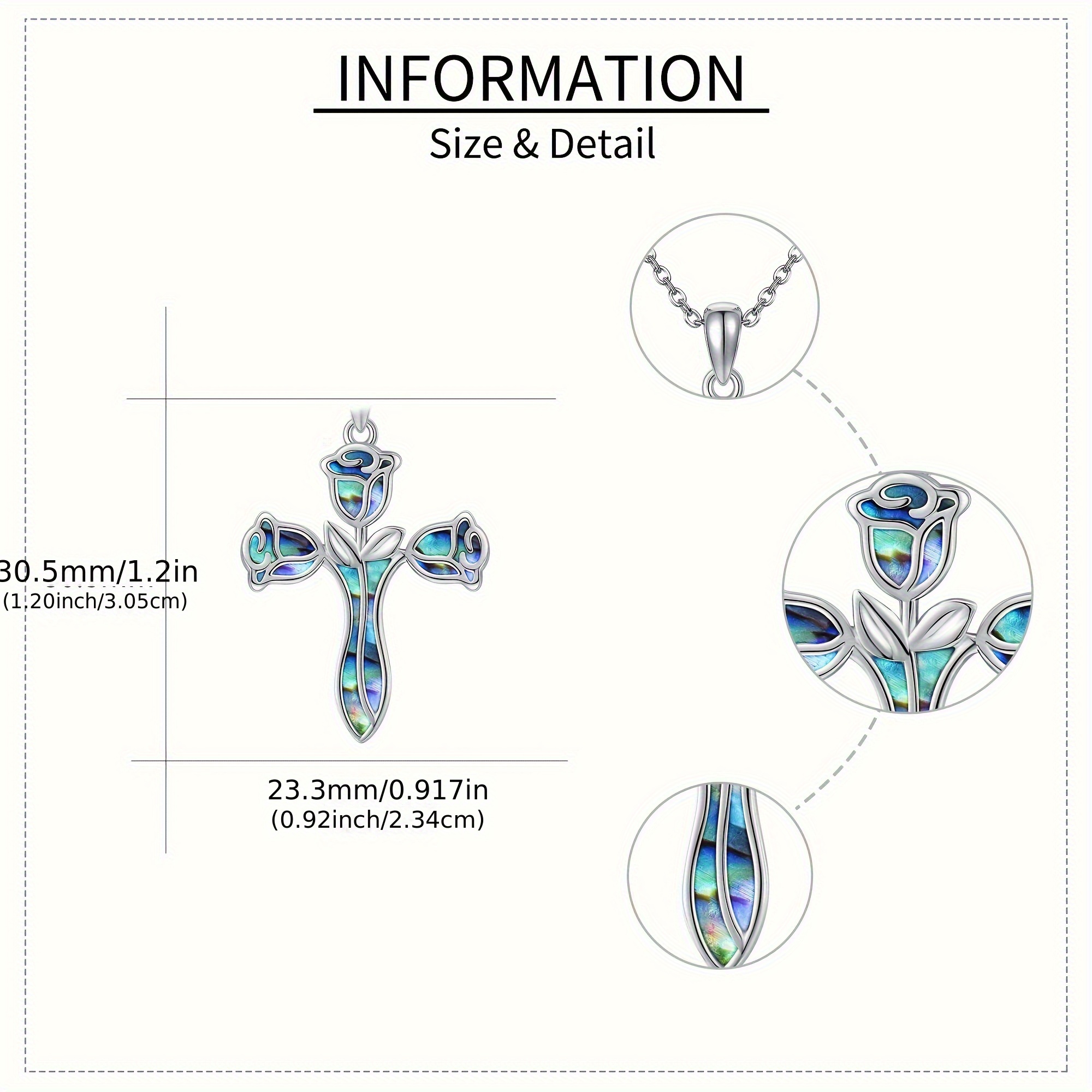 Women's Rose Cross Necklace with Abalone Shell Pendant
